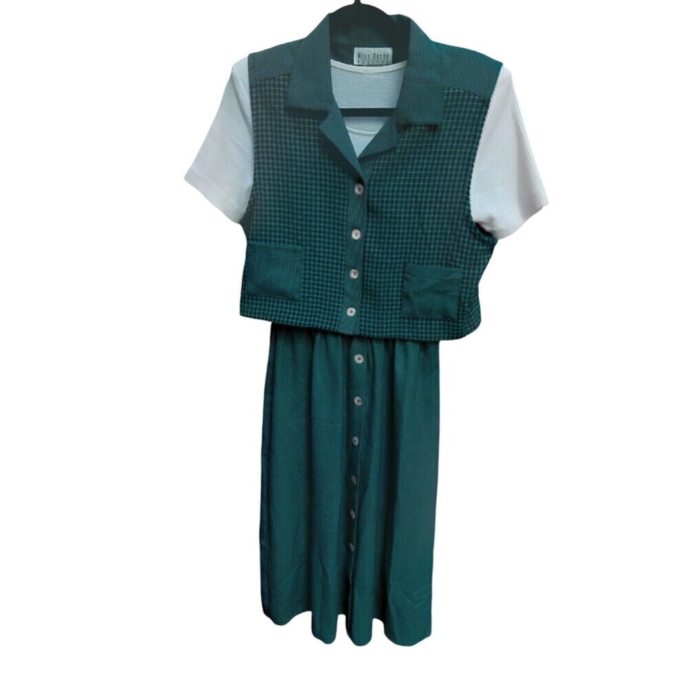 Miss Dorby Vintage Vest Top Dress Gingham Adorable Green Size 10p